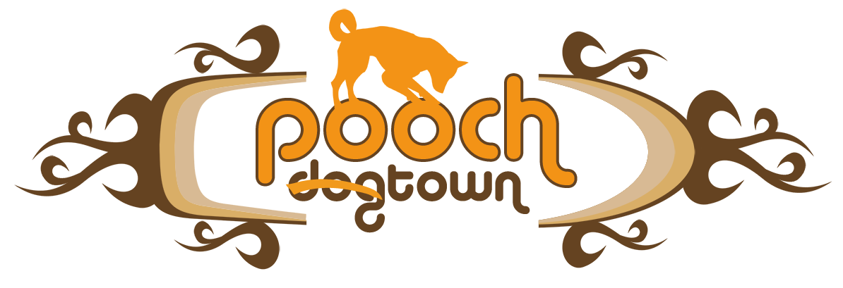 PoochTown logo - dog on skateboard
